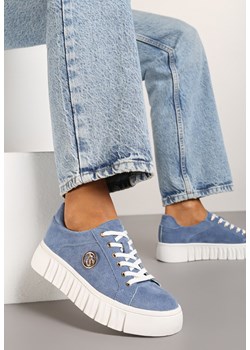 Niebieskie Sznurowane Sneakersy Vices na Platformie z Tłoczeniem i Metaliczną Aplikacją Lavfedi ze sklepu renee.pl w kategorii Buty sportowe damskie - zdjęcie 176563411
