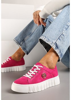 Fuksjowe Sznurowane Sneakersy Vices na Platformie z Tłoczeniem i Metaliczną Aplikacją Lavfedi ze sklepu renee.pl w kategorii Buty sportowe damskie - zdjęcie 176563423