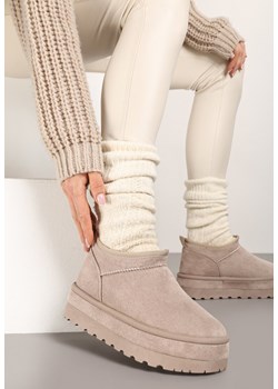 Jasnobeżowe Krótkie Śniegowce Vices z Ozdobną Lamówką Olfedi - id: K24-S3-85-KHAKI - marki Renee - 176563502 Jasnobeżowe Krótkie Śniegowce Vices z Ozdobną Lamówką Olfedi ze sklepu renee.pl w kategorii Śniegowce damskie - zdjęcie 176563502