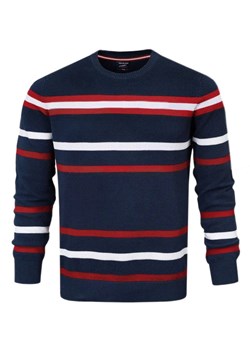 Sweter z Dzianiny Bawełnianej - w Paski - Pako Jeans - Granatowy SWPJNStopicGR ze sklepu JegoSzafa.pl w kategorii Swetry męskie - zdjęcie 176568781