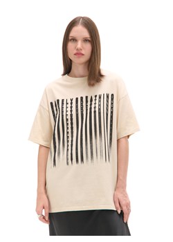 Cropp - Kremowa koszulka oversize z nadrukiem UNISEX - kremowy ze sklepu Cropp w kategorii Bluzki damskie - zdjęcie 176574700