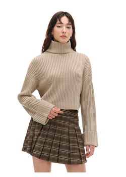 Cropp - Jesienny sweter oversize z golfem - beżowy ze sklepu Cropp w kategorii Swetry damskie - zdjęcie 176576801