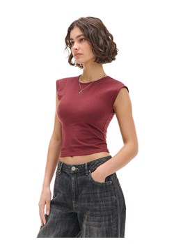 Cropp - Bordowy T-shirt z szerokimi ramiączkami - kasztanowy ze sklepu Cropp w kategorii Bluzki damskie - zdjęcie 176578550