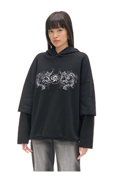 Cropp - Bluza hoodie z podwójnym rękawem UNISEX - czarny - id: 977AQ-99X - marki Cropp - 176579522 Cropp - Bluza hoodie z podwójnym rękawem UNISEX - czarny ze sklepu Cropp w kategorii Bluzy damskie - zdjęcie 176579522