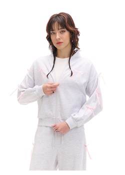 Cropp - Bluza ze stójką i kokardami - jasny szary ze sklepu Cropp w kategorii Bluzy damskie - zdjęcie 176579572