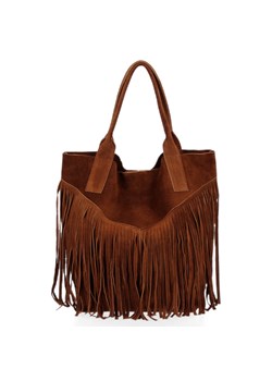 Torebka Skórzana Boho Shopper Bag Vittoria Gotti Brązowa VPOS9 ze sklepu PaniTorbalska w kategorii Torby Shopper bag - zdjęcie 176585364