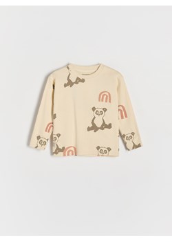 Reserved - Strukturalny longsleeve z nadrukiem - złamana biel ze sklepu Reserved w kategorii T-shirty chłopięce - zdjęcie 176596854