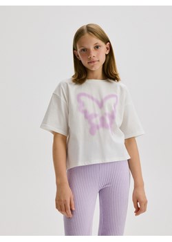 Reserved - T-shirt z nadrukiem - złamana biel ze sklepu Reserved w kategorii Bluzki dziewczęce - zdjęcie 176599971