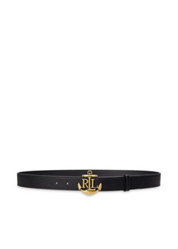 LAUREN RALPH LAUREN Pasek Damski Anchor-Logo Skinny Leather Belt 412957004001 Czarny ze sklepu MODIVO w kategorii Paski damskie - zdjęcie 176707502