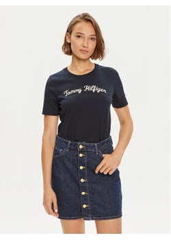 Tommy Hilfiger T-Shirt Script WW0WW42589 Granatowy Regular Fit ze sklepu MODIVO w kategorii Bluzki damskie - zdjęcie 176909161