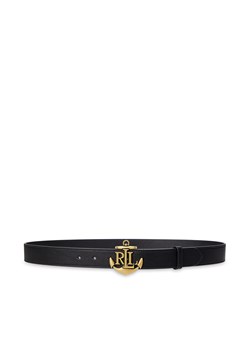 Pasek Damski LAUREN RALPH LAUREN Anchor-Logo Skinny Leather Belt 412957004001 Czarny ze sklepu eobuwie.pl w kategorii Paski damskie - zdjęcie 177388131