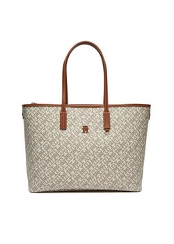 Torebka Tommy Hilfiger Th Monoplay Leather Tote AW0AW17379 Écru ze sklepu eobuwie.pl w kategorii Torby Shopper bag - zdjęcie 177389072