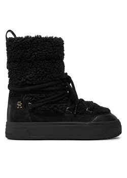 Śniegowce Tommy Hilfiger Lace-Up Faux Shearling Snowboot FW0FW08252 Czarny ze sklepu eobuwie.pl w kategorii Śniegowce damskie - zdjęcie 177405363