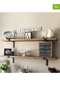 HanahHome Regały ścienne (2 szt.) &quot;LAM006&quot; w kolorze brązowo-czarnym - 60 x 16 x 14 cm ze sklepu Limango Polska w kategorii Regały i witryny - zdjęcie 177486164