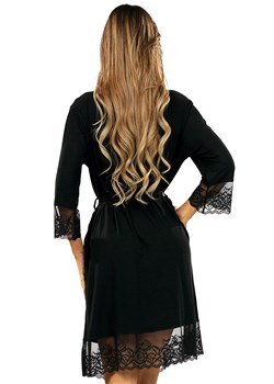 Szlafrok damski z koronką czarny Roseline, Kolor czarny, Rozmiar S, Wies-MANN ze sklepu Intymna w kategorii Szlafroki damskie - zdjęcie 177505471