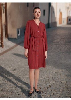 Sinsay - Sukienka midi z wiązaniem - bordowy ze sklepu Sinsay w kategorii Sukienki - zdjęcie 177556631