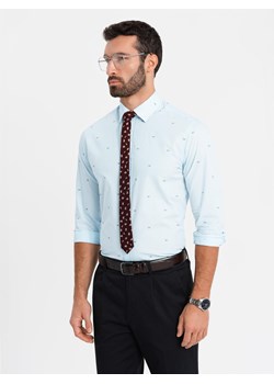 Klasyczna męska bawełniana koszula SLIM FIT w rybki - błękitna V4 OM-SHCS-0156 ze sklepu ombre w kategorii Koszule męskie - zdjęcie 177558640