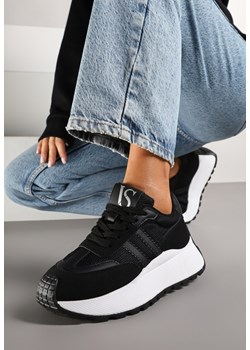Czarne Sznurowane Sneakersy Vices na Platformie z Ozdobnymi Paskami Seliniel ze sklepu renee.pl w kategorii Buty sportowe damskie - zdjęcie 177562784