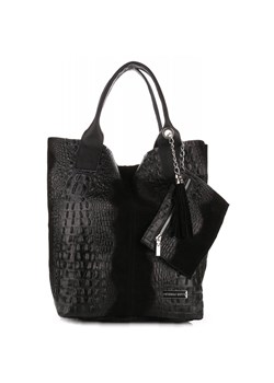 Torebki Skórzane VITTORIA GOTTI Made in Italy Shopper bag Aligator Czarna ze sklepu PaniTorbalska w kategorii Torby Shopper bag - zdjęcie 177562982