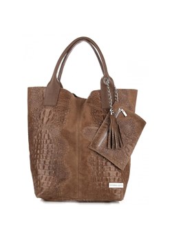 Torebki Skórzane VITTORIA GOTTI Made in Italy Shopper bag Aligator Ziemista ze sklepu PaniTorbalska w kategorii Torby Shopper bag - zdjęcie 177563130