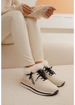 Beżowe Botki Sneakersy na Grubej Podeszwie z Futerkiem Biqilee - id: 274032 - marki born2be - 177571844 Beżowe Botki Sneakersy na Grubej Podeszwie z Futerkiem Biqilee ze sklepu born2be.pl w kategorii Buty sportowe damskie - zdjęcie 177571844