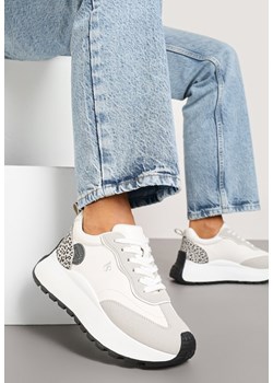 Białe Sneakersy Vices na Grubej Podeszwie z Motywem Panterki i Naszywką Selarisa ze sklepu born2be.pl w kategorii Buty sportowe damskie - zdjęcie 177572584