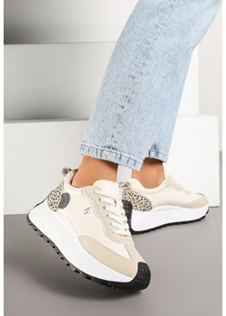 Beżowe Sneakersy Vices na Grubej Podeszwie z Motywem Panterki i Naszywką Selarisa ze sklepu born2be.pl w kategorii Buty sportowe damskie - zdjęcie 177572590