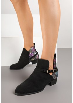 Czarne Botki Vices na Obcasie Ozdobione Kwiatowym Motywem Selatea ze sklepu born2be.pl w kategorii Botki - zdjęcie 177572691
