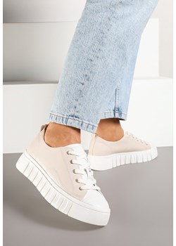 Beżowe Sznurowane Sneakersy Vices na Płaskiej Podeszwie Firori ze sklepu born2be.pl w kategorii Buty sportowe damskie - zdjęcie 177572812