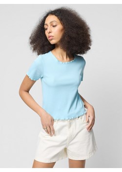 Damski t-shirt crop-top Outhorn OTHWSS24TTSHF1487 - niebieski ze sklepu Sportstylestory.com w kategorii Bluzki damskie - zdjęcie 177576330