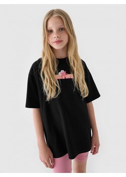 Dziewczęcy t-shirt z nadrukiem 4F 4FJRSS24TTSHF2056 - czarny ze sklepu Sportstylestory.com w kategorii Bluzki dziewczęce - zdjęcie 177577300
