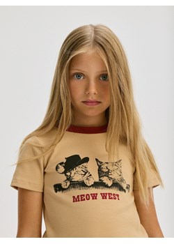 Reserved - Bawełniany t-shirt z nadrukiem - beżowy ze sklepu Reserved w kategorii Bluzki dziewczęce - zdjęcie 177585853