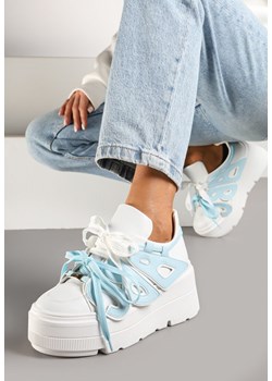Biało-Niebieskie Sneakersy Vices na Płaskiej Podeszwie z Geometryczną Aplikacją Nelenith ze sklepu renee.pl w kategorii Buty sportowe damskie - zdjęcie 177655430