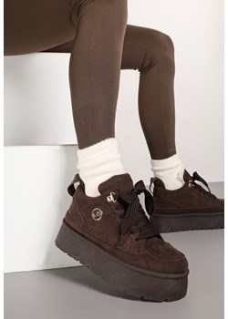 Brązowe Sneakersy z Imitacji Zamszu na Platformie Ocieplane Futrem Sennalia ze sklepu born2be.pl w kategorii Buty sportowe damskie - zdjęcie 177655993