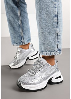 Srebrne Sneakersy Streetwearowe na Grubej Podeszwie Zdobione Brokatem Felanwea ze sklepu born2be.pl w kategorii Buty sportowe damskie - zdjęcie 177656053