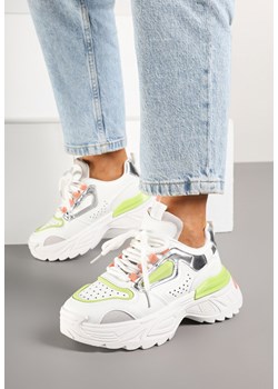 Biało-Zielone Sneakersy na Grubej Podeszwie z Tłoczeniami Lilasea ze sklepu born2be.pl w kategorii Buty sportowe damskie - zdjęcie 177656380