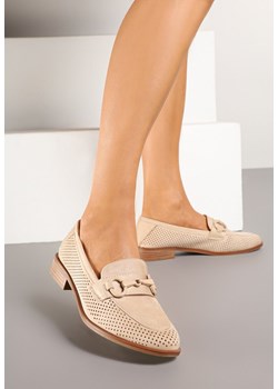 Ciemnobeżowe Ażurowe Mokasyny Vices ze Skórzaną Wkładką Felastra ze sklepu born2be.pl w kategorii Mokasyny damskie - zdjęcie 177658413