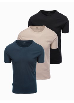 Zestaw męskich bawełnianych koszulek BASIC z okrągłym dekoltem – czarny/granatowy/piaskowy V7 OM-TSBS-0232 ze sklepu ombre w kategorii T-shirty męskie - zdjęcie 177658661