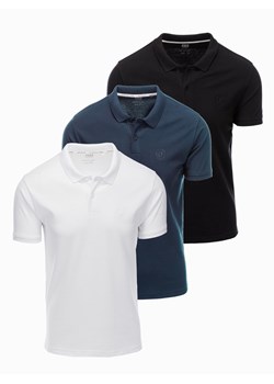 Komplet męskich bawełnianych t-shirtów polo BASIC – czarny/granatowy/biały V1 OM-POBS-0133 ze sklepu ombre w kategorii T-shirty męskie - zdjęcie 177658702