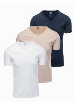 Zestaw bawełnianych męskich koszulek V-neck BASIC – biały/piaskowy/granatowy V12 OM-TSBS-0233 ze sklepu ombre w kategorii T-shirty męskie - zdjęcie 177659081