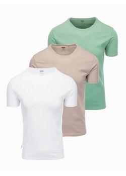 Zestaw męskich koszulek bawełnianych BASIC z okrągłym dekoltem – szarozielony/biały/beżowy V14 OM-TSBS-0232 ze sklepu ombre w kategorii T-shirty męskie - zdjęcie 177659112