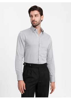 Męska koszula SLIM FIT z ozdobnej tkaniny – szara V2 OM-SHCS-0175 ze sklepu ombre w kategorii Koszule męskie - zdjęcie 177659283