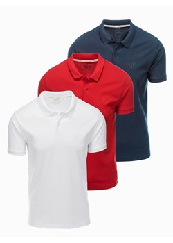 Komplet męskich t-shirtów bawełnianych polo BASIC – granatowy/biały/czerwony V3 OM-POBS-0133 ze sklepu ombre w kategorii T-shirty męskie - zdjęcie 177659322