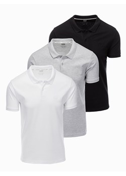 Komplet bawełnianych męskich t-shirtów polo BASIC – czarny/szary melanż/biały V2 OM-POBS-0133 ze sklepu ombre w kategorii T-shirty męskie - zdjęcie 177659323