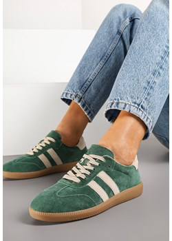 Zielone Płaskie Sneakersy z Wkładką ze Skóry Naturalnej Ozdobione Paskami Neladria ze sklepu renee.pl w kategorii Buty sportowe damskie - zdjęcie 177676280