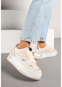 Beżowe Sneakersy na Platformie Ozdobionej Tłoczeniem Deovithra ze sklepu renee.pl w kategorii Buty sportowe damskie - zdjęcie 177676853
