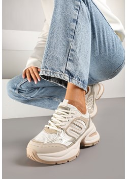 Beżowe Sneakersy na Platformie z Tłoczeniem z Geometrycznym Motywem Delothiel ze sklepu renee.pl w kategorii Buty sportowe damskie - zdjęcie 177677354