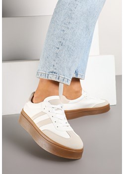 Beżowo-Białe Sneakersy Tenisówki Ozdobione Paskami Sovresia ze sklepu renee.pl w kategorii Sandały damskie - zdjęcie 177677621