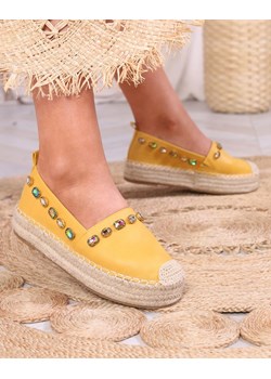 Royalfashion Damskie żółte espadryle z kryształkami Ziennie ze sklepu royalfashion.pl w kategorii Espadryle damskie - zdjęcie 177689562