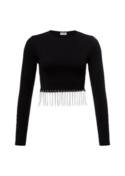 Noisy May Damska koszulka z długim rękawem - NMMaya Kobiety Bawełna czarny jednolity ze sklepu vangraaf w kategorii Bluzki damskie - zdjęcie 177788622